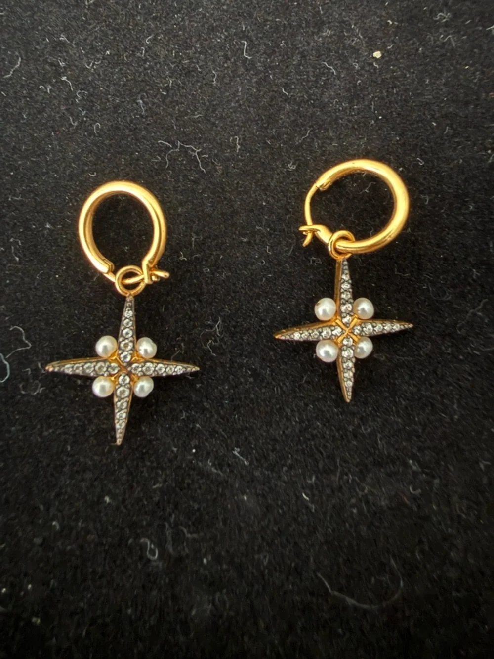 Genuine Missoma x Harris Reed 18K Gold Plated North Star Pearl Hoop Earrings - Picture 2 of 9